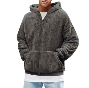 Sweat à capuche en tissu fourrure avec logo personnalisé, pour homme, hiver, polaire épais, fournisseur en gros OEM - Product Image 1