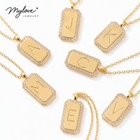 Pendentif rectangulaire personnalisé Mylove Chic en laiton plaqué or 18 carats avec micro-pavé de zirconiums cubiques et initiale, chaîne pour femme, cadeau bijoux