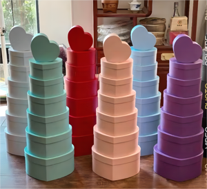Macaron Solid Color Heart shape Flower Box 7 Piece Set Gift Box Gift Packaging Box
