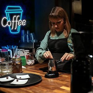 Letrero de Neón de Café, Rectangular, para Montar en la Pared, Luz LED de Color Azul Café, Efecto Constante, Fácil Instalación, 25000 Horas de Duración - Product Image 5