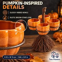Ensemble de bols de service en plastique citrouille d'Halloween avec support balai de sorcière, 4/6 bols réutilisables, très demandé pour bonbons, snacks, sauces, fêtes d'automne