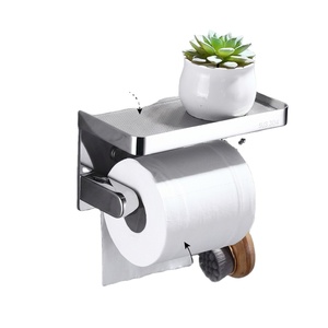 Porte-papier toilette mural moderne avec étagère, en acier inoxydable 304, accessoire de salle de bain rectangulaire - Product Image 1