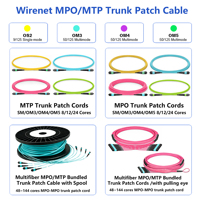 Fast Transmission Speed 8/12/24 Core Fiber Optic Patch Cord MTP to MTP OM3 OM4 OM5 SM MPO