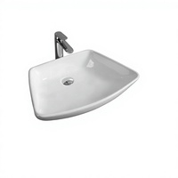 Lavabo sur pied en porcelaine à double face lisse, grande capacité, pour salles de bain d'hôtels et villas