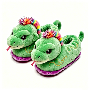 Customized Cute <b>Rainbow</b> <b>Friends</b> <b>Plush</b> Slippers Black With <b>Rainbow</b> Hair And Gold Embroidery Unisex For Ages 14+ - Product Image 4