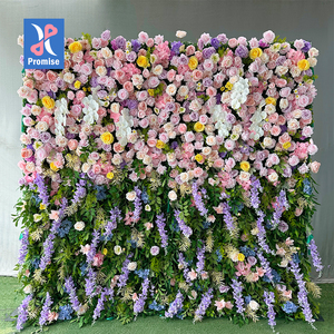 Pared de flor de Rosa artificial de seda personalizada 3D enrollable Pared de flores de tela para decoración de pared de escenario de boda - Product Image 1