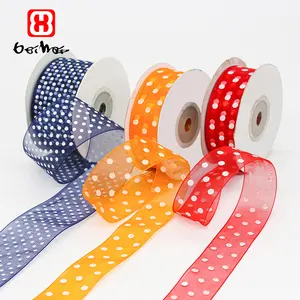 Factory Wholesale Custom Printed Organza Ribbon Different Sizes Polka Dot Organza Ribbon For Hair Bow/Gift Wrapping