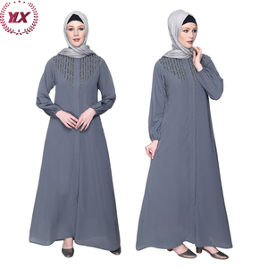 Mode moderne Robe musulmane femmes arabes <span class=keywords><strong>à</strong></span> manches longues Kaftan Flashy perles métalliques broderie gris Abaya - Product Image 2