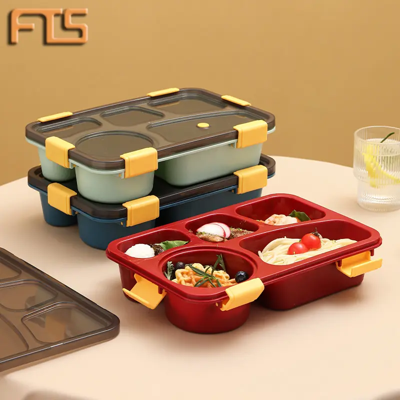 Kotak makan siang FTS bento dapat digunakan kembali grosir 5 kompartemen desain baru PP microwave plastik kotak makan siang mewah aman