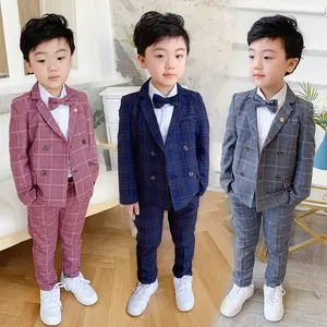 3PCS Baby Boys Dress Suit Coat/Plaids Shirt/Denim Pants Set Kids Clothes  Outfits 