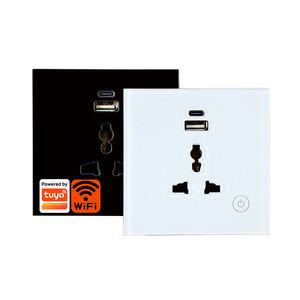 Prise Wi-Fi universelle {Manufacturer} avec panneau en verre, contrôle Wi-Fi Tuya Smart, charge rapide QC3.0, pour hôtel, bureau, maison, avec USB - Product Image 1