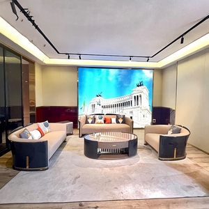 طقم أريكة من الجلد الفاخر بتصميم كلاسيكي عصري إيطالي ، أريكة صغيرة مقطعية للفندق أو أثاث غرفة المعيشة - Product Image 5