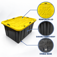 Boîte de rangement robuste 60L, boîte de rangement pour garage, organisateur de sous-sol, couvercle jaune