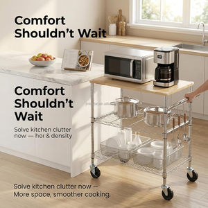 Chariot utilitaire multifonctionnel en bois avec plateau, chariot de rangement mobile pour le service - Product Image 5