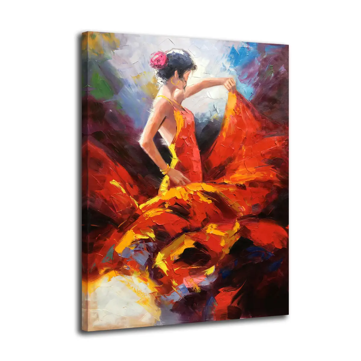 Orijinal sanat 100% el-boyalı Passional İspanya kız flamenko dans kadınlar el yapımı yağlıboya tuval