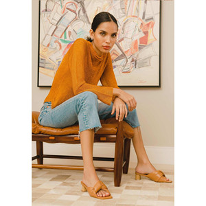 Mules de Cuero Color Bronceado Caroba para Mujer, Sandalias con Tacón Cilíndrico de 4 cm y Diseño Slip-On - Product Image 1