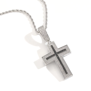 Hip-Hop-Schmuck Vintage Geometrischer Kreuzanhänger Vergoldet Schwarzer Zirkon Unisex Iced Bling Seilkette Halskette für Jubiläen - Product Image 2