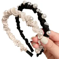Diademas elegantes de satén para mujer, bandana plisada negra/blanca para niña, diadema de perlas, diadema decorativa para fiesta diaria, 2021