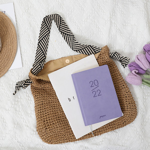 Bolso de compras de moda para mujer joven, bolsa de mano de paja de papel a rayas de dos tonos para playa y vacaciones, novedad de verano <span class=keywords><strong>2022</strong></span> - Product Image 5