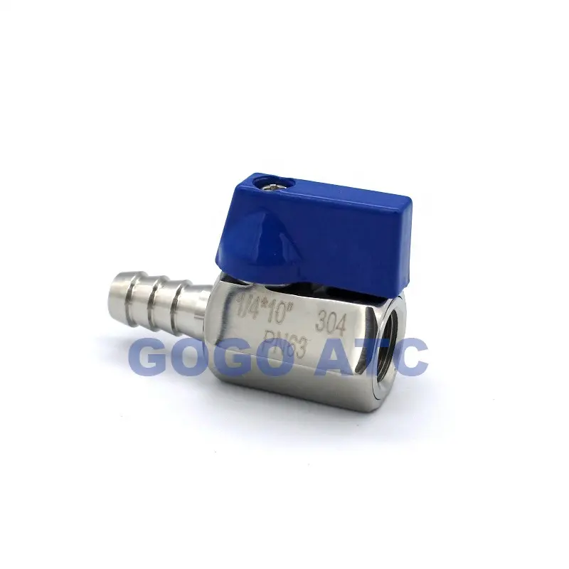 Azul MINI válvula de bola SS 304, 1/8, 1/4, 3/8, 1/2 a 7mm 10mm 8mm 9mm 12mm mm Pagoda adaptador macho hembra de 2 vías válvula de bola