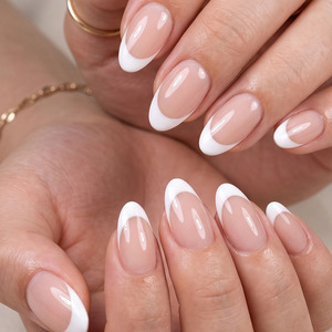 เล็บปลอมแบบกดติดทรงอัลมอนด์สั้นปานกลาง สีนู้ดใสสไตล์ฝรั่งเศส สำหรับใช้ในออฟฟิศ ถอดออกได้ - Product Image 2