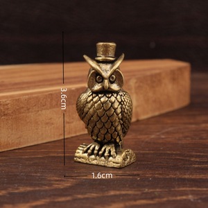 Owl Brass Ornament 2Pcs Desk Decor Home Office Traditional Style <b>Standing</b> Owl With <b>Hat</b> Craft - Product Image 4