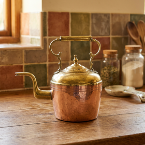 Hervidor de agua vintage de cobre con tapa de latón y asa de metal - Product Image 4