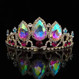 Accesorios para el cabello de boda para niña, corona de princesa con diamantes de imitación de cristal ostentosos a la moda, novedad