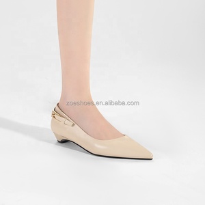 Élégantes Ballerines Beige à Petit Talon <span class=keywords><strong>pour</strong></span> <span class=keywords><strong>Femme</strong></span> – Confortables, Légères, Antidérapantes, à Enfiler, Chaussures de Bureau à Bout Pointu en PU avec Boucle – Collection Printemps - Product Image 2