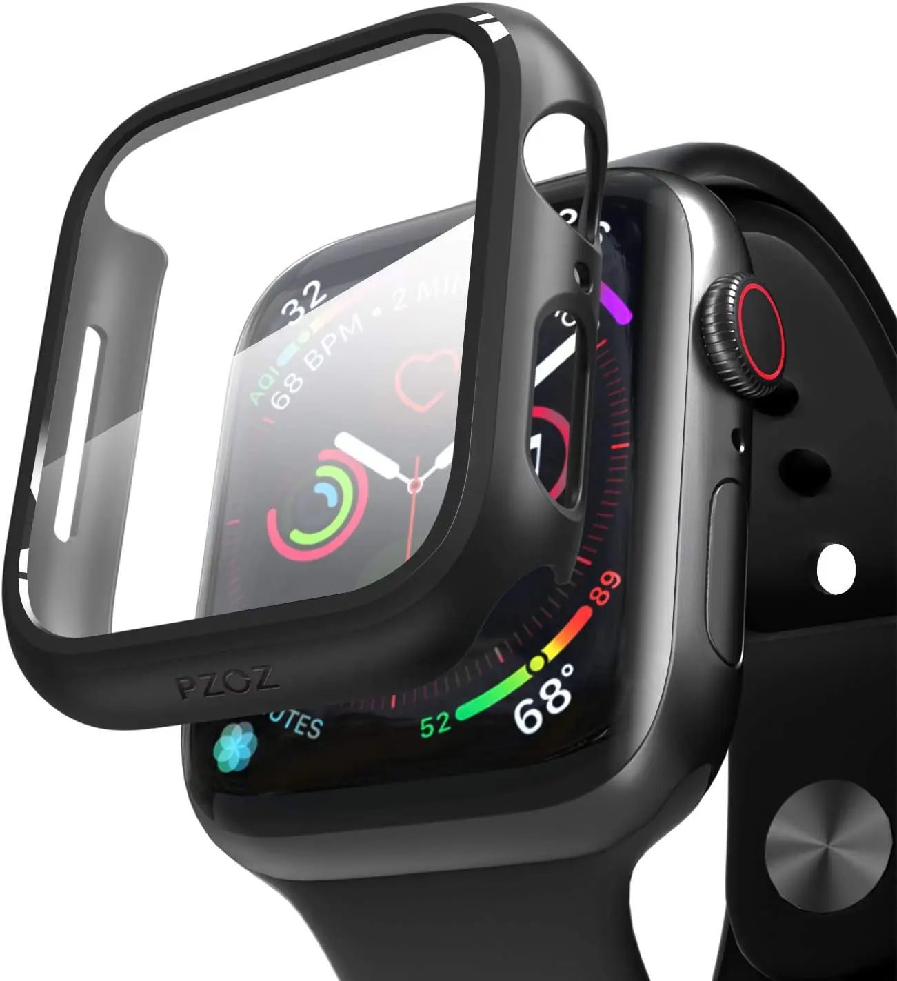 2 in 1 360 Degree Full Cover Watch Tempered Glass Watch Screen Protector PC Case for Apple iWatch Series 8 7 6 SE 40mm 42mm 44mm