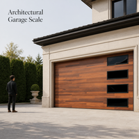 Porte de garage automatique à enroulement en aluminium avec panneaux imitation bois et quatre fenêtres étroites pour projets de villas et d'usines