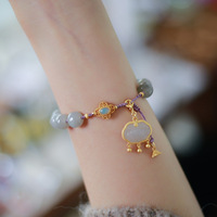 Bracelet porte-bonheur en jade de Hetian de haute qualité, avec perles, motif chat, gourde, fleur de lotus, longévité, cadenas, Pixiu, beignet, pour femmes et filles