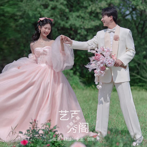 Pink Strapless Tulle Ball Gown Wedding Dress Empire Waistline For Outdoor Photography - Product Image 5