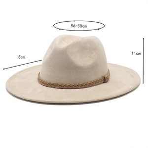 Nouveauté <span class=keywords><strong>2022</strong></span> Printemps-Été Chapeaux Fedora à large bord en polyester, cuir et daim, anti-UV, pour femmes et hommes, style Western, Cowboy, Safari et habillé - Product Image 5