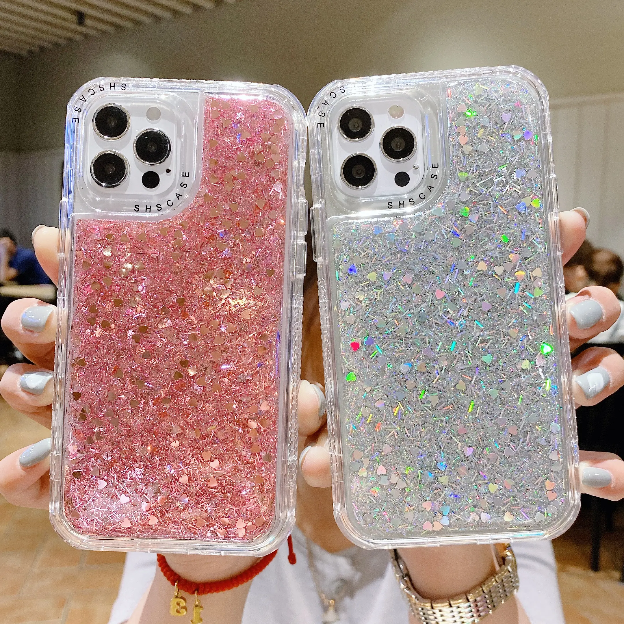 Capa de celular 3 em 1 com glitter, capinha brilhante para iphone 12, 11 pro, 13 pro, max