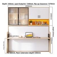 Lit Murphy à double paroi au design moderne avec bureau rabattable horizontalement, meuble en bois peu encombrant, option économique