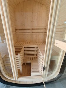 Sauna tonneau extérieur de luxe Sauna à vapeur à bois traditionnel finlandais Maison de sauna ovale préfabriquée bricolage - Product Image 5