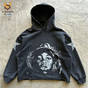 Sweat-shirts à capuche surdimensionnés pour hommes, style streetwear, vintage, effet usé, lavage à l'acide, impression sérigraphique, qualité supérieure, personnalisables OEM - Product Image 1