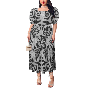 Robe à fleurs polynésienne Elei Tribal Tie-Dye, manches à bulles, taille haute, rétro, col carré, Design personnalisé pour femmes, nouvelle collection été <span class=keywords><strong>2022</strong></span> - Product Image 3