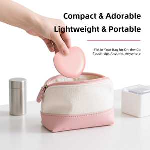 Dễ thương màu hồng trái tim mini xách tay gương cầm tay du lịch trang điểm gương hai mặt Magnifying nhỏ moq Túi gương - Product Image 6