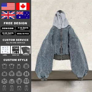 เสื้อฮู้ดซิปโอเวอร์ไซส์ทรงหลวมสำหรับผู้ชาย KINGSEN OEM ผ้าเฟรนช์เทอร์รี่ แต่งสีตัดกัน สไตล์สตรีทแวร์สำหรับฤดูใบไม้ร่วง แบบครอป - Product Image 2