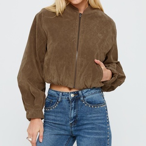 Veste en daim surdimensionnée OEM, veste bomber en cuir PU à manches longues pour femmes - Product Image 1