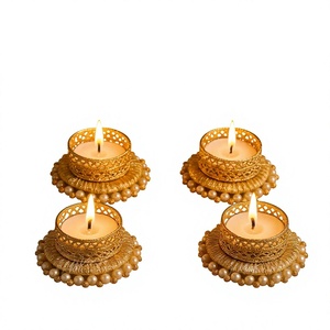 Juego de Portavelas de Latón Hechos a Mano con Perlas para Decoración de Bodas y Hogar - Product Image 4
