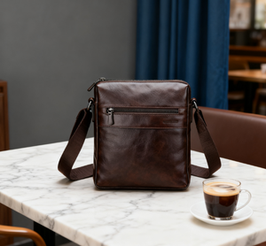 Bolso Mensajero de Cuero de Fabricante <span class=keywords><strong>Cerca</strong></span> de Mí, 16-17 Pulgadas, Cuero Alemán de Búfalo, Amarillo, Marrón Oscuro, con Grabado - Product Image 1