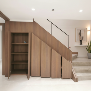 Mueble de Almacenamiento con Escalera Dúplex de Textura de Madera Personalizada, Gabinete Minimalista con Apertura a Presión y Superficie Plana para Solución de Espacio Pequeño en el Hogar - Product Image 1