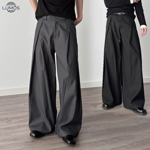 Pantalones de Primavera y Otoño para <span class=keywords><strong>Hombre</strong></span> y Mujer, Estilo Americano, Vintage, Casual, Holgados, con Pliegues, de Tela para Traje - Product Image 1