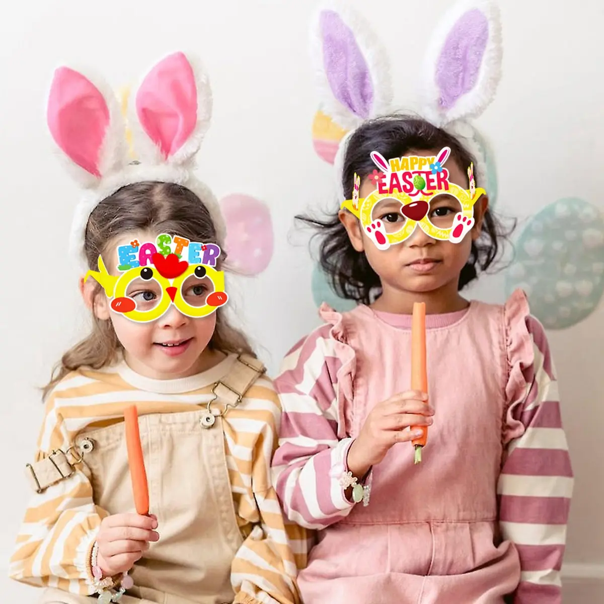 8 buah kacamata kertas Paskah Diy hadiah anak-anak dekorasi kacamata kelinci alat peraga foto dekorasi pesta telur kelinci ayam pesta Paskah