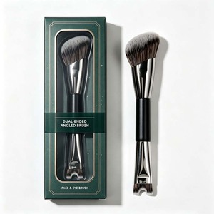 Brocha de Maquillaje de Doble Punta Angulada, Pelo Sintético, Mango Metálico, Brocha para Base, Rostro y Ojos - Product Image 1