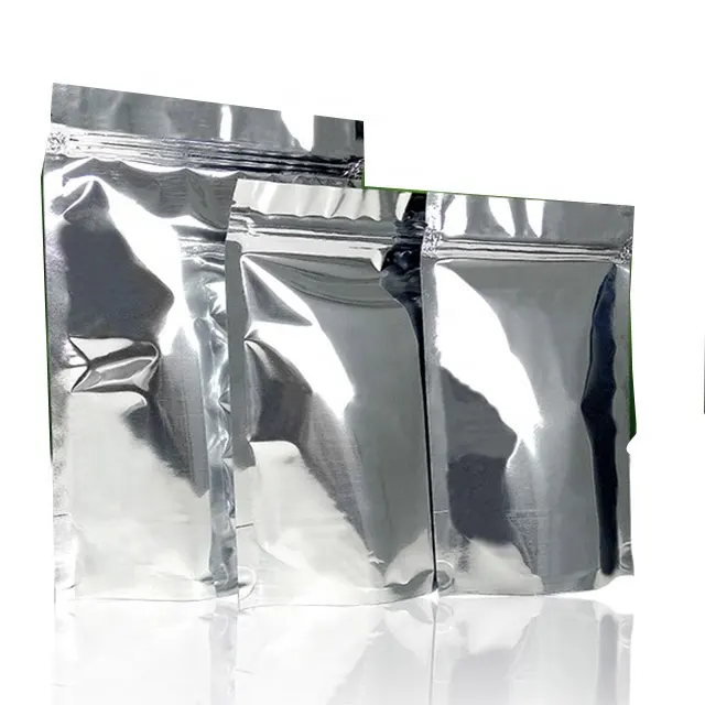 Sacchetto di Mylar a chiusura lampo di colore argento del foglio di alluminio di alta qualità non stampato di vendita caldo per l'imballaggio alimentare