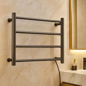 Elemento de calefacción eléctrica de acero inoxidable negro moderno, estante colgante de pared Vertical para espacio <span class=keywords><strong>pequeño</strong></span>, accesorio de baño, calentador de toallas - Product Image 4